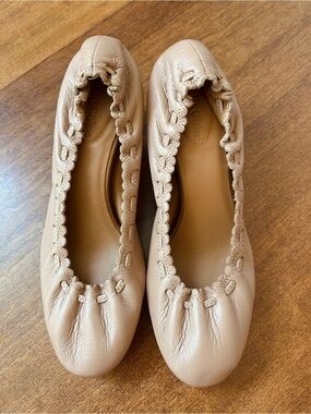 See by Chloé Jane Scalloped Ballerina Heels EUR 37 US 6.5-7 Dark Beige Leather
